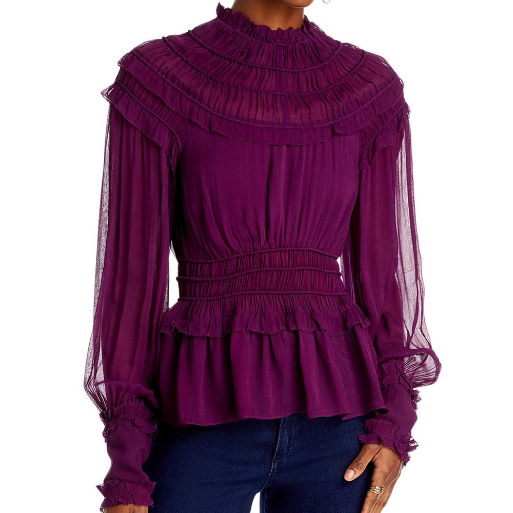 Farm Rio burgundy ruffle smocked blouse